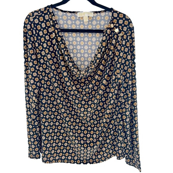 Women's Michael Kors Ruched Long Sleeve Draped Neck Blouse Size XL - Picture 1 of 6